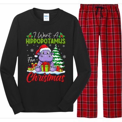 Funny I Want A Hippopotamus For Christmas Xmas Hippo Lovers Long Sleeve Pajama Set