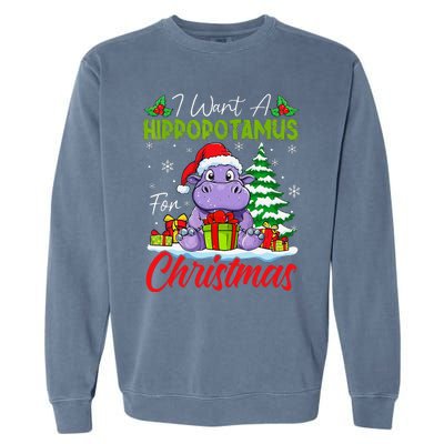 Funny I Want A Hippopotamus For Christmas Xmas Hippo Lovers Garment-Dyed Sweatshirt