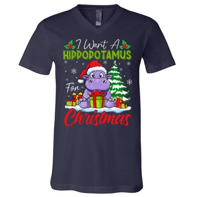 Funny I Want A Hippopotamus For Christmas Xmas Hippo Lovers V-Neck T-Shirt