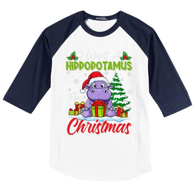 Funny I Want A Hippopotamus For Christmas Xmas Hippo Lovers Baseball Sleeve Shirt