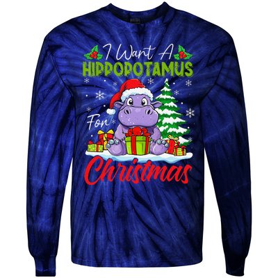 Funny I Want A Hippopotamus For Christmas Xmas Hippo Lovers Tie-Dye Long Sleeve Shirt