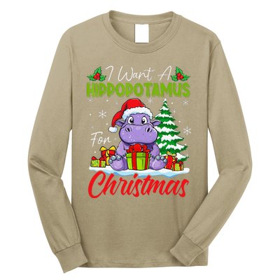 Funny I Want A Hippopotamus For Christmas Xmas Hippo Lovers Long Sleeve Shirt