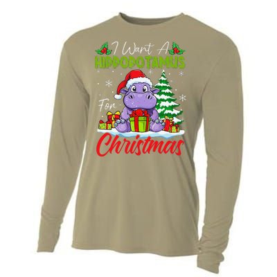 Funny I Want A Hippopotamus For Christmas Xmas Hippo Lovers Cooling Performance Long Sleeve Crew