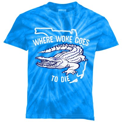 Florida Is Where Woke Goes To Die DeSantis Florida Funny Kids Tie-Dye T-Shirt