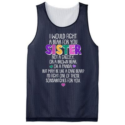 Funny I Would Fight A Bear For You Sister Mesh Reversible Basketball Jersey Tank