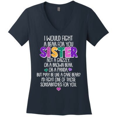 Funny I Would Fight A Bear For You Sister Women's V-Neck T-Shirt