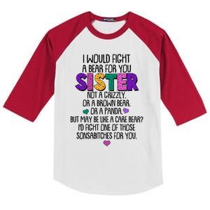 Funny I Would Fight A Bear For You Sister Kids Colorblock Raglan Jersey