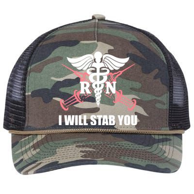 Funny I Will Stab You Rn Nurse Medical Nursing Student Humor Gift Retro Rope Trucker Hat Cap