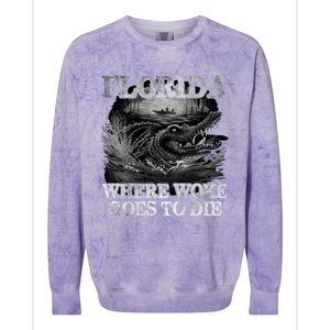 Florida Is Where Woke Goes To Die Crocodile Alligator Colorblast Crewneck Sweatshirt