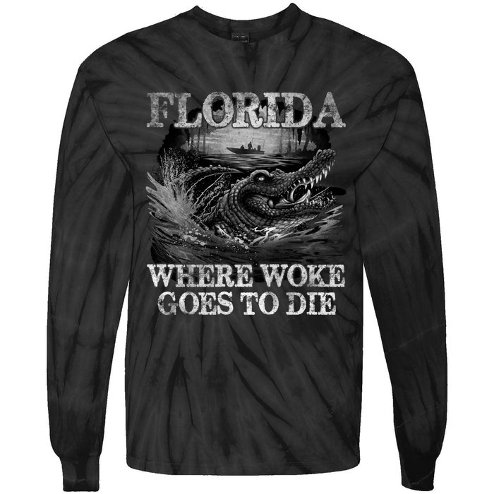 Florida Is Where Woke Goes To Die Crocodile Alligator Tie-Dye Long Sleeve Shirt