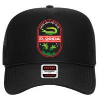 Florida Is Where Woke Goes To Die Crocodile Alligator High Crown Mesh Back Trucker Hat