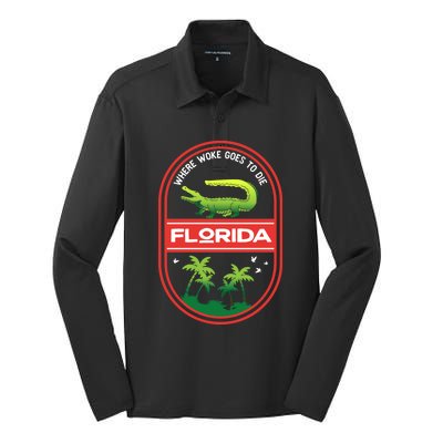 Florida Is Where Woke Goes To Die Crocodile Alligator Silk Touch Performance Long Sleeve Polo