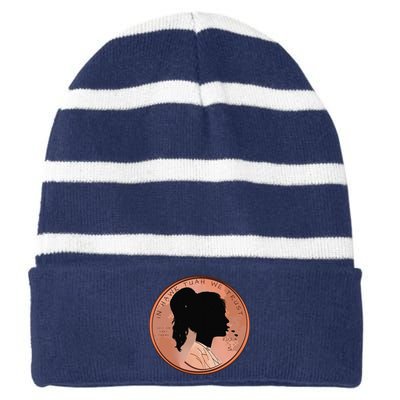 Funny In We Trust Spit On That Thang 2024 Penny Striped Beanie with Solid Band