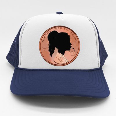 Funny In We Trust Spit On That Thang 2024 Penny Trucker Hat