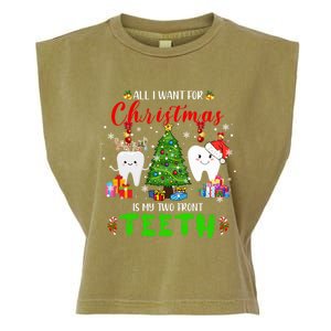 Funny I Want Two Front Teeth Christmas Santa Reindeer Teeth Gift Garment-Dyed Women's Muscle Tee