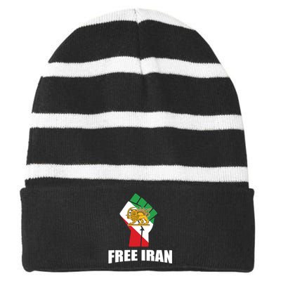 Free Iran Women Life Freedom Mahsa Amini Protest Striped Beanie with Solid Band