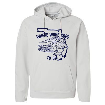 Florida Is Where Woke Goes To Die DeSantis Florida Funny Performance Fleece Hoodie