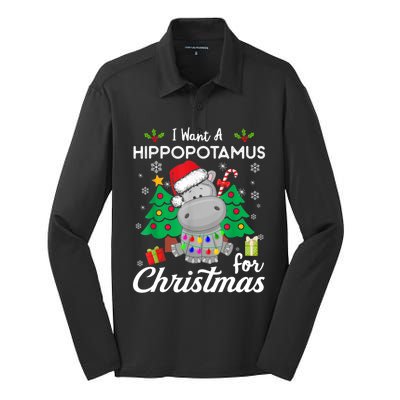 Funny I Want A Hippopotamus For Christmas Xmas Hippo For Gift Silk Touch Performance Long Sleeve Polo