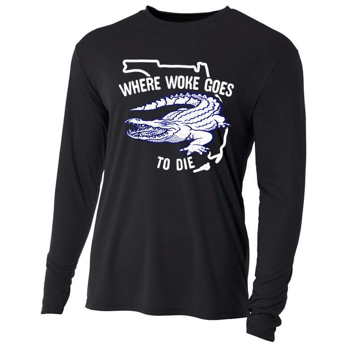 Florida Is Where Woke Goes To Die DeSantis Florida Funny Cooling Performance Long Sleeve Crew