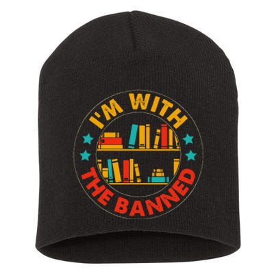 Funny I'm With The Banned Bookshelf Bookworm Book Lovers Short Acrylic Beanie