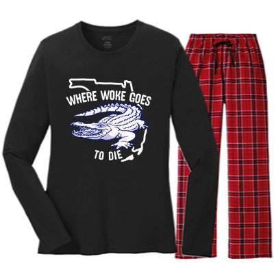 Florida Is Where Woke Goes To Die DeSantis Florida Funny Women's Long Sleeve Flannel Pajama Set 