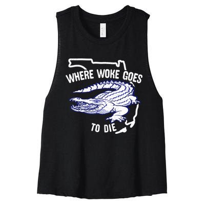 Florida Is Where Woke Goes To Die DeSantis Florida Funny Women's Racerback Cropped Tank