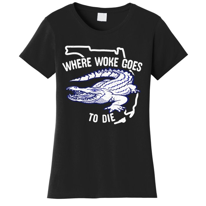 Florida Is Where Woke Goes To Die DeSantis Florida Funny Women's T-Shirt