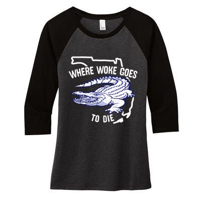 Florida Is Where Woke Goes To Die DeSantis Florida Funny Women's Tri-Blend 3/4-Sleeve Raglan Shirt