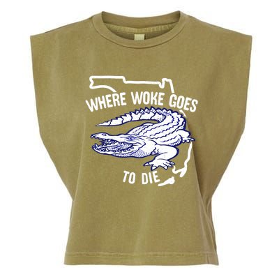 Florida Is Where Woke Goes To Die DeSantis Florida Funny Garment-Dyed Women's Muscle Tee