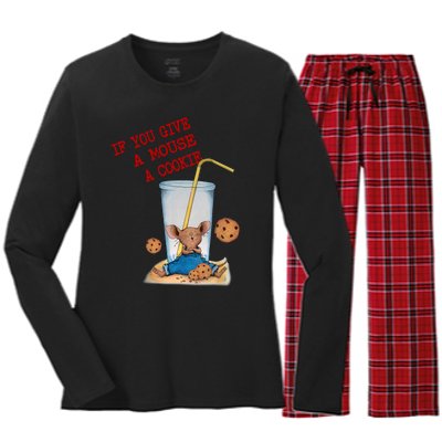 Funny If You Give Mouse A Cookie Costume Birthday Cookies Women's Long Sleeve Flannel Pajama Set 