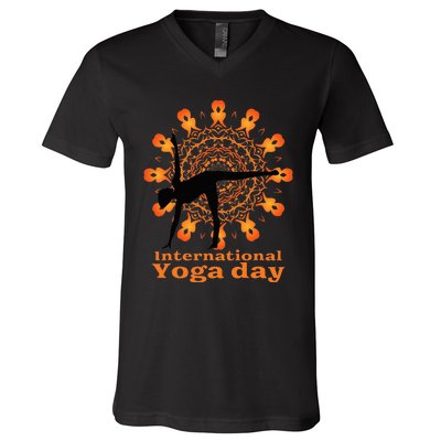 Funny International Yoga Day Design V-Neck T-Shirt