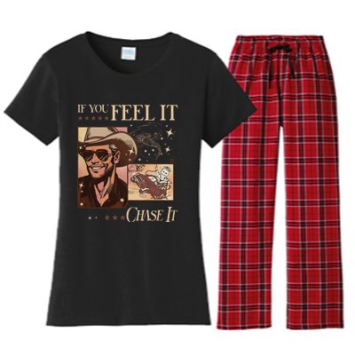 Funny If You Feel It Chase It Hat Cow Women's Flannel Pajama Set