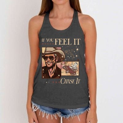 Funny If You Feel It Chase It Hat Cow Women's Knotted Racerback Tank