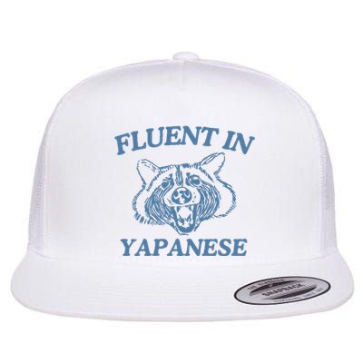 Fluent In Yapanese Raccoon Flat Bill Trucker Hat