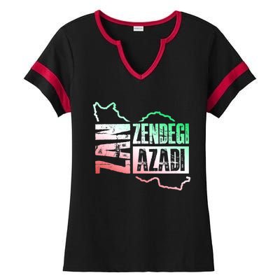 Free Iran | Zan Zendegi Azadi Heart | Freedom Love Persian Ladies Halftime Notch Neck Tee