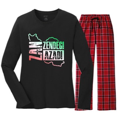 Free Iran | Zan Zendegi Azadi Heart | Freedom Love Persian Women's Long Sleeve Flannel Pajama Set 