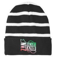 Free Iran | Zan Zendegi Azadi Heart | Freedom Love Persian Striped Beanie with Solid Band