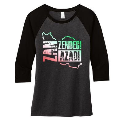 Free Iran | Zan Zendegi Azadi Heart | Freedom Love Persian Women's Tri-Blend 3/4-Sleeve Raglan Shirt