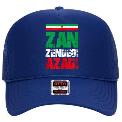 Free Iran Zan Zendegi Azadi Freedom Iran Azadi Persian High Crown Mesh Back Trucker Hat