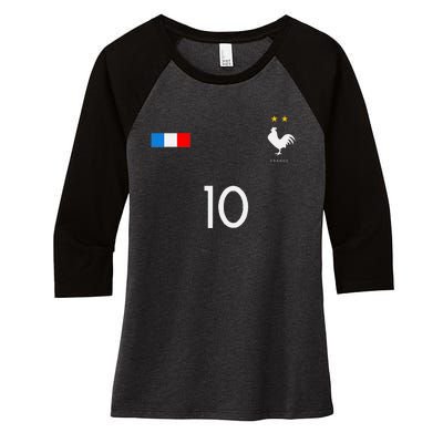 FRANCE JERSEY 10 FRENCH FOOTBALL SOCCER Women's Tri-Blend 3/4-Sleeve Raglan Shirt