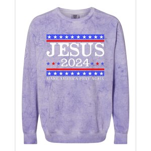 Funny Jesus 2024 Vote Make America Pray Again Christ Colorblast Crewneck Sweatshirt