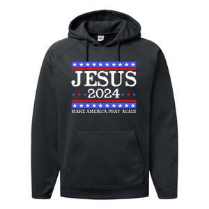 Funny Jesus 2024 Vote Make America Pray Again Christ Performance Fleece Hoodie