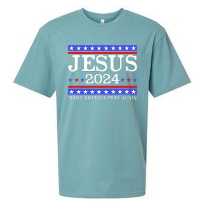 Funny Jesus 2024 Vote Make America Pray Again Christ Sueded Cloud Jersey T-Shirt