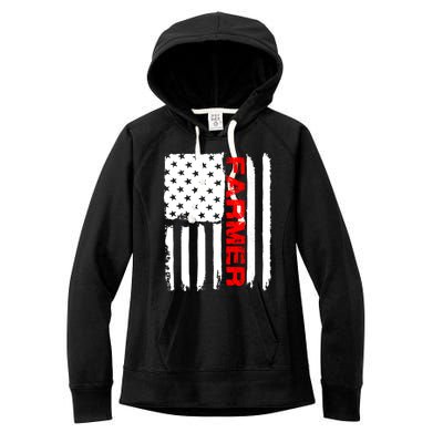 Farmer July 4 American Flag Funny Gift Farm Cow Tractor Gift Tee Great Gift Women's Fleece Hoodie