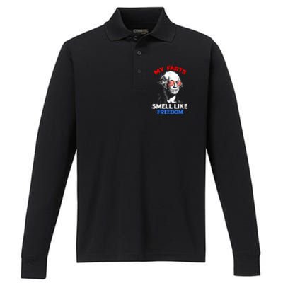 Funny July 4th Party Funny George Washington Performance Long Sleeve Polo