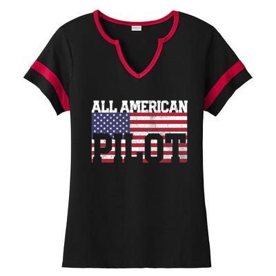 Funny July 4th Fathers Day Gift Pilot Dad Usa Flag Gift Ladies Halftime Notch Neck Tee