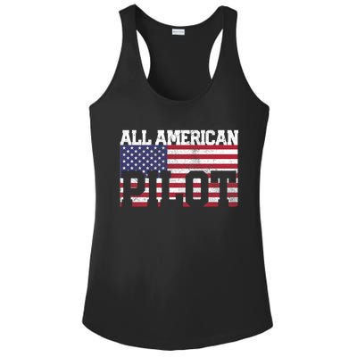 Funny July 4th Fathers Day Gift Pilot Dad Usa Flag Gift Ladies PosiCharge Competitor Racerback Tank