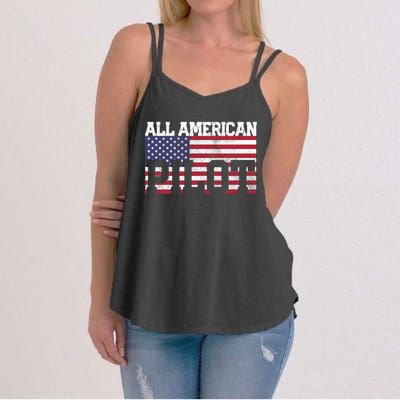 Funny July 4th Fathers Day Gift Pilot Dad Usa Flag Gift Women's Strappy Tank