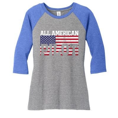 Funny July 4th Fathers Day Gift Pilot Dad Usa Flag Gift Women's Tri-Blend 3/4-Sleeve Raglan Shirt