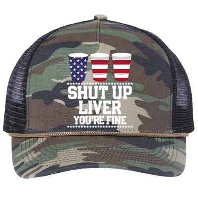 Funny July 4th SHUT UP LIVER YOU'RE FINE Beer Cups Tee Retro Rope Trucker Hat Cap